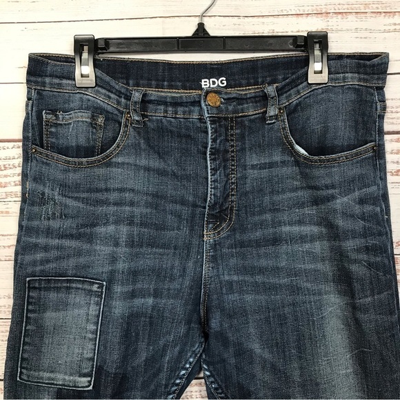 BDG Twig high rise patchwork dark‎ wash size 32 ankle casual Stretch Denim jeans - Picture 2 of 6